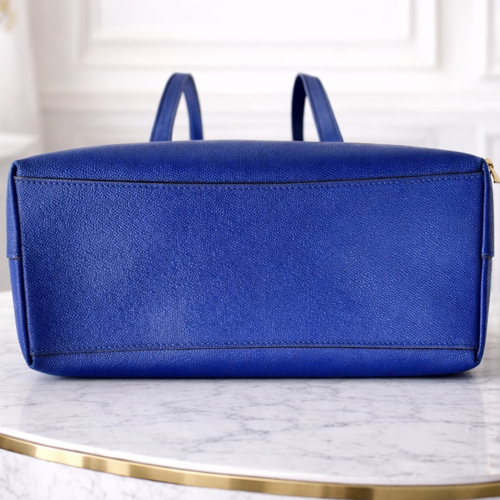 Coach Royal Blue Pebbled Leather Tote Zip Shoulder Bag Gold Hardware Like New - Picture 3 of 6